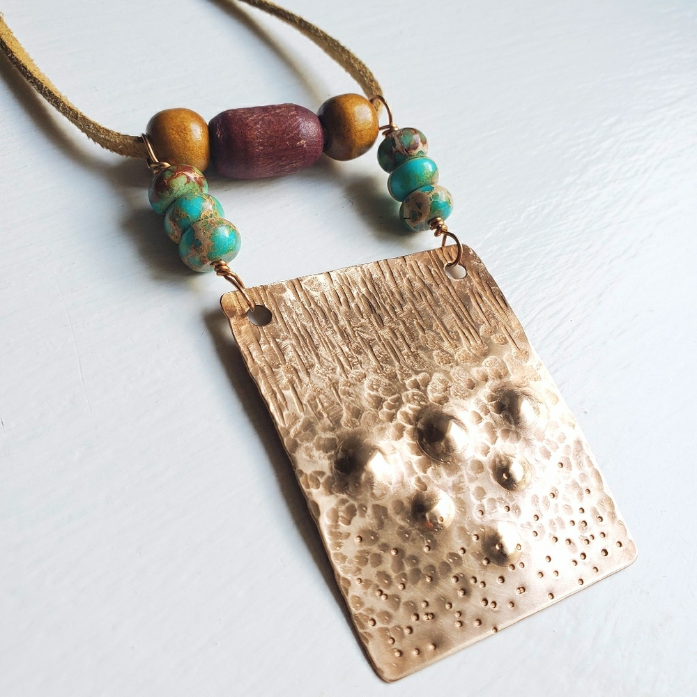 Textured Bronze Adjustable Length Necklace